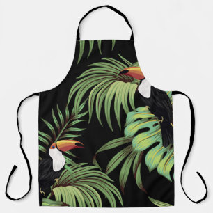 Tropical vintage toucan, palm leaves floral seaml apron