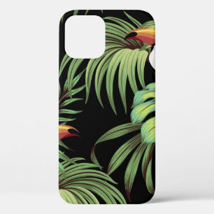 Tropical vintage toucan,  palm leaves floral seaml iPhone 12 case