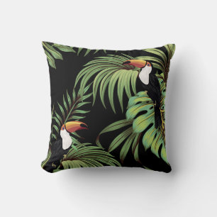 Tropical vintage toucan,  palm leaves floral seaml cushion