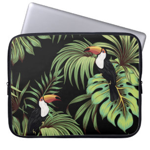 Tropical vintage toucan, palm leaves floral seaml laptop sleeve
