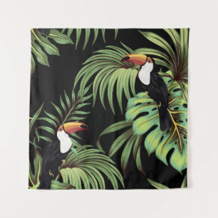 Tropical vintage toucan, palm leaves floral seaml tapestry