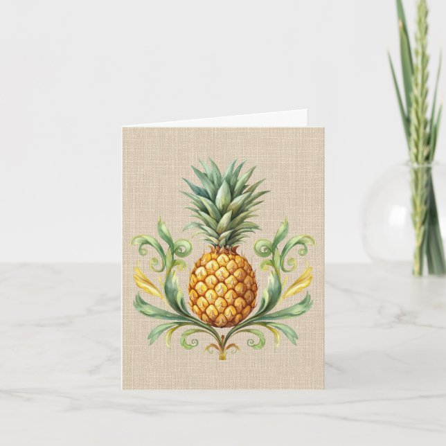 Tropical Vintage Yellow Pineapple Note Card (Front)
