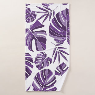 Tropical violet monstera leaves seamless pattern w bath towel