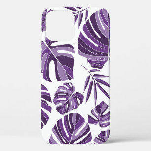 Tropical violet monstera leaves seamless pattern w iPhone 12 case