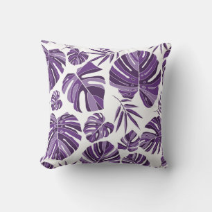 Tropical violet monstera leaves seamless pattern w cushion