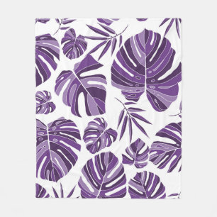 Tropical violet monstera leaves seamless pattern w fleece blanket