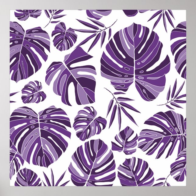 Tropical violet monstera leaves seamless pattern w poster (Front)