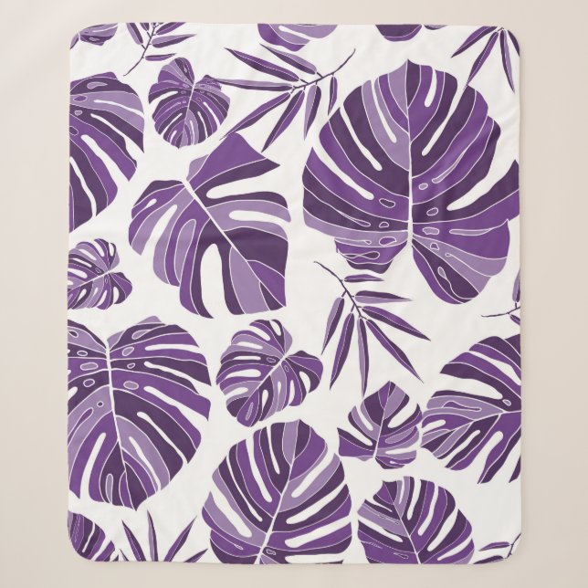 Tropical violet monstera leaves seamless pattern w sherpa blanket (Front)