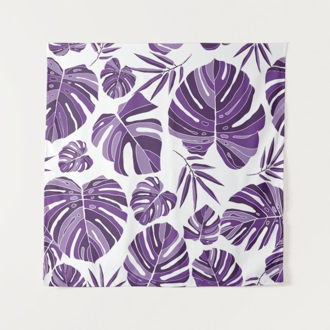 Tropical violet monstera leaves seamless pattern w tapestry (Front)