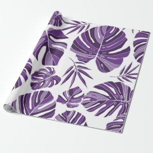 Tropical violet monstera leaves seamless pattern w wrapping paper