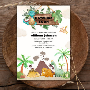 Tropical Volcano Hatching Dinosaur Baby Shower Invitation