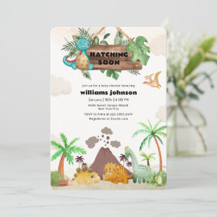 Tropical Volcano Hatching Dinosaur Baby Shower Invitation