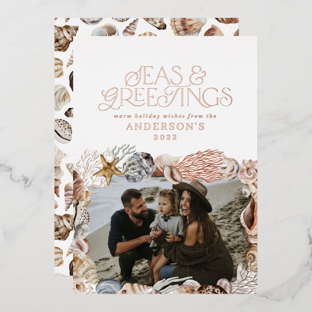 Tropical warm Christmas seas & greetings modern Foil Holiday Card (Front/Back)