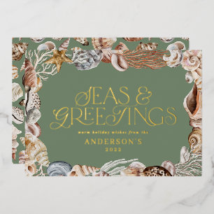 Tropical warm Christmas seas & greetings modern Foil Holiday Card
