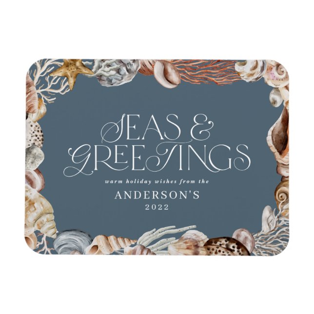 Tropical warm Christmas seas & greetings modern Magnet (Horizontal)