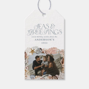 Tropical warm Christmas seas greetings photo blue  Gift Tags