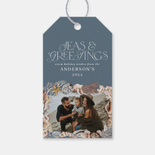 Tropical warm Christmas seas greetings photo blue  Gift Tags