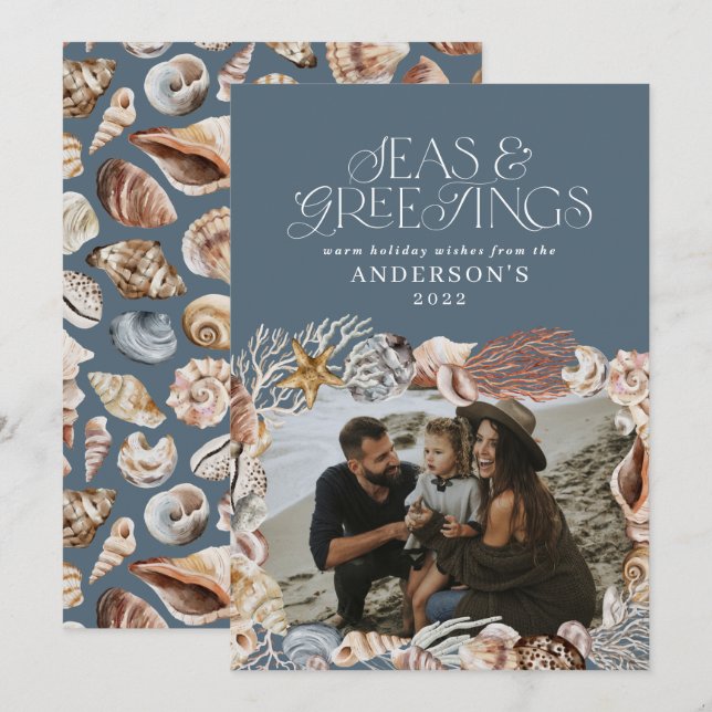 Tropical warm Christmas seas greetings photo blue  Holiday Card (Front/Back)