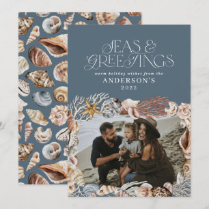 Tropical warm Christmas seas greetings photo blue Holiday Card