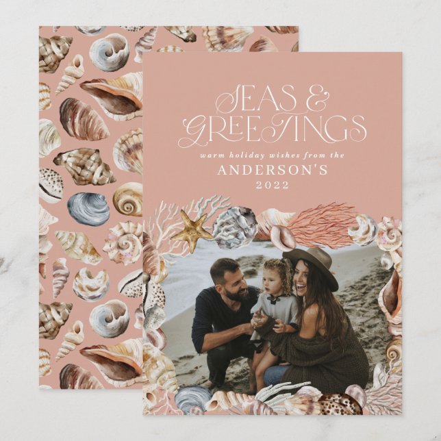 Tropical warm Christmas seas greetings photo pink Holiday Card (Front/Back)