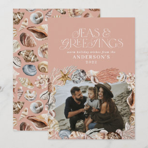 Tropical warm Christmas seas greetings photo pink Holiday Card