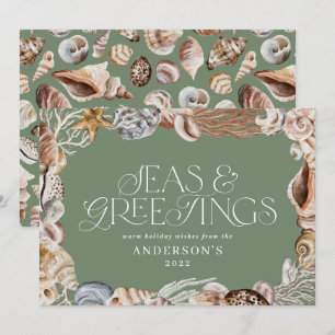 Tropical warm Christmas seas greetings sage green Holiday Card