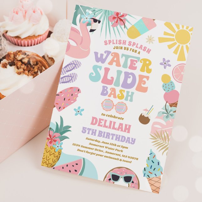  Tropical Water Slide Summer Birthday Party Invitation (Creator Uploaded)