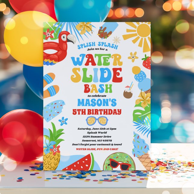  Tropical Water Slide Summer Birthday Party Invitation (Creator Uploaded)
