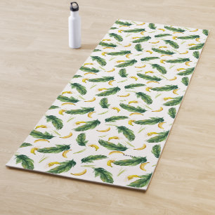 Tropical Watercolor Banana Leaves & Banana Pattern Yoga Mat
