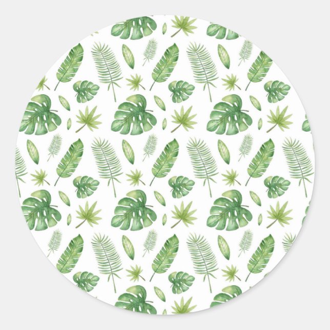 Tropical Watercolor Banana Leaves Classic Round Sticker (Front)