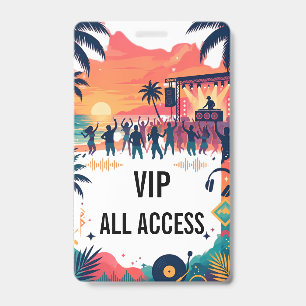 Tropical Watercolor Beach DJ Party VIP ID Badge