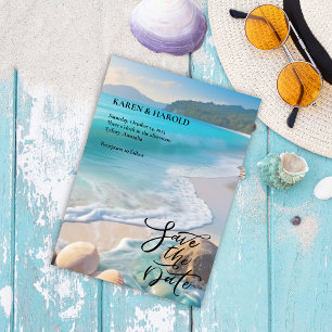 Tropical Watercolor Beach ocean Save the date Invitation