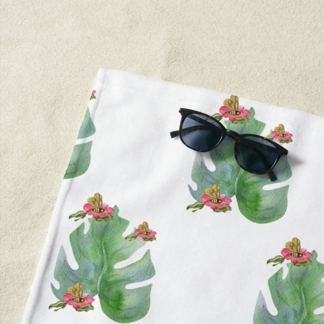Tropical watercolor beach towel  (In Situ)