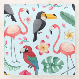Tropical Watercolor: Bird-Flower Fusion. Glass Coaster
