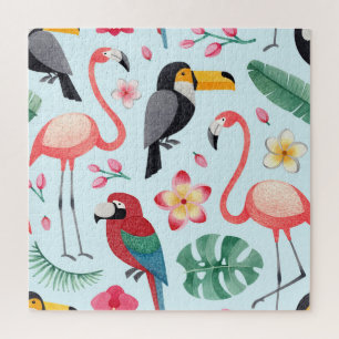 Tropical Watercolor: Bird-Flower Fusion. Jigsaw Puzzle