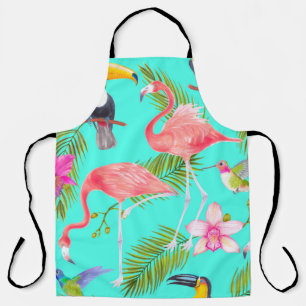 Tropical watercolor birds seamless pattern apron