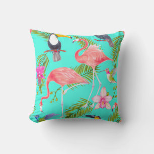Tropical watercolor birds seamless pattern cushion