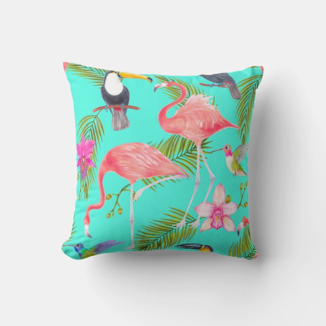 Tropical watercolor birds seamless pattern cushion (Front)