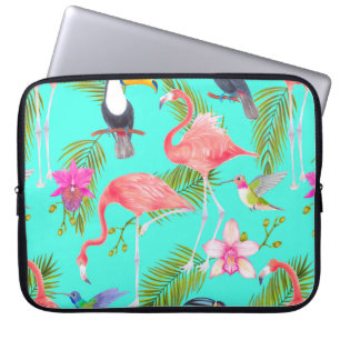 Tropical watercolor birds seamless pattern laptop sleeve
