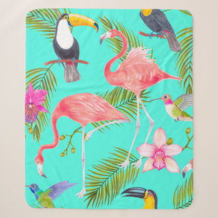 Tropical watercolor birds seamless pattern sherpa blanket