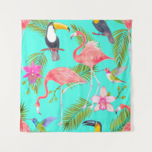 Tropical watercolor birds seamless pattern tapestry