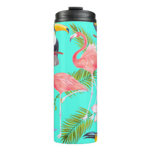 Tropical watercolor birds seamless pattern thermal tumbler