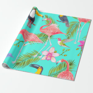 Tropical watercolor birds seamless pattern wrapping paper