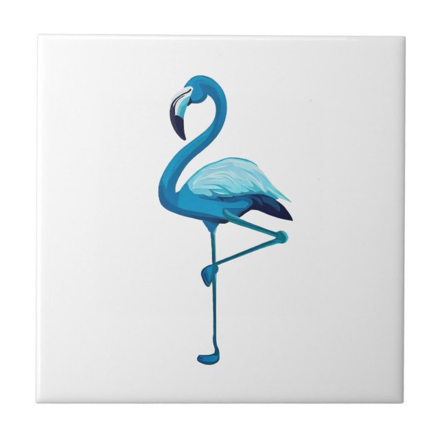 Tropical Watercolor Blue Flamingo Gold Tile (Front)
