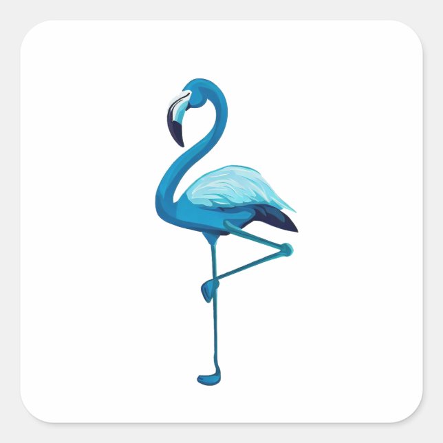 Tropical Watercolor Blue Flamingo Square Sticker (Front)