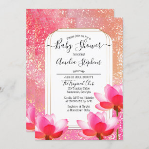 Tropical Watercolor Boho Lotus Floral Baby Shower Invitation