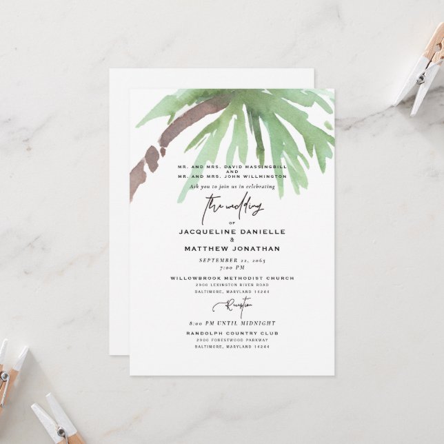 Tropical Watercolor Both Parents 2 Venue Invitation (Front/Back In Situ)