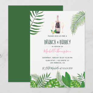 Tropical Watercolor Brunch & Bubbly Bridal Shower Invitation