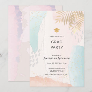 Tropical Watercolor Brush Strokes Graduation Invitation