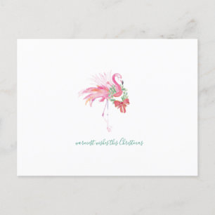 Tropical Watercolor Christmas Flamingo Postcard